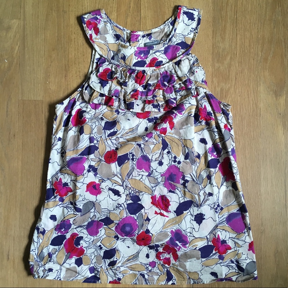 Ann Taylor Ruffle Tank Top Flower Size 10
